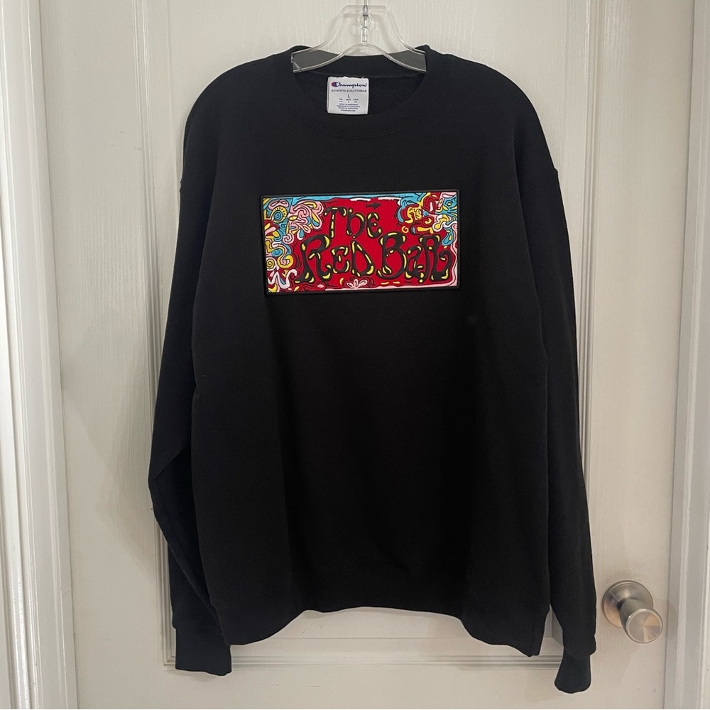 Champion RED BAR Black Graphic Crewneck Sweatshirt Unisex Grayton Beach Size L